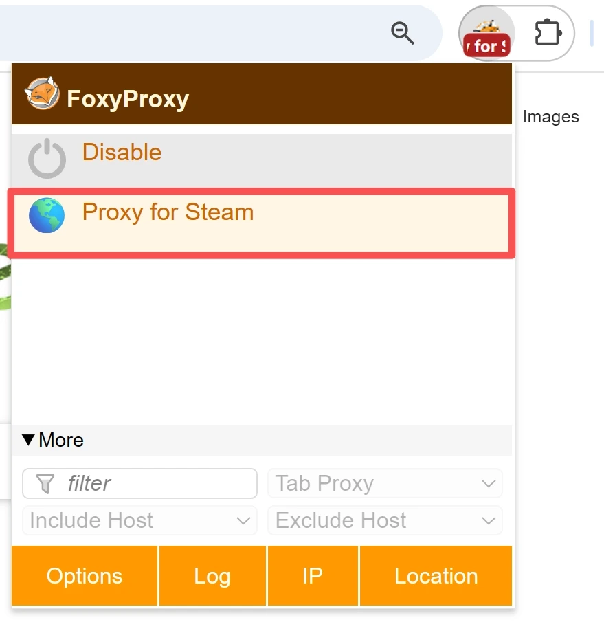 Select Proxy in Chrome FoxyProxy